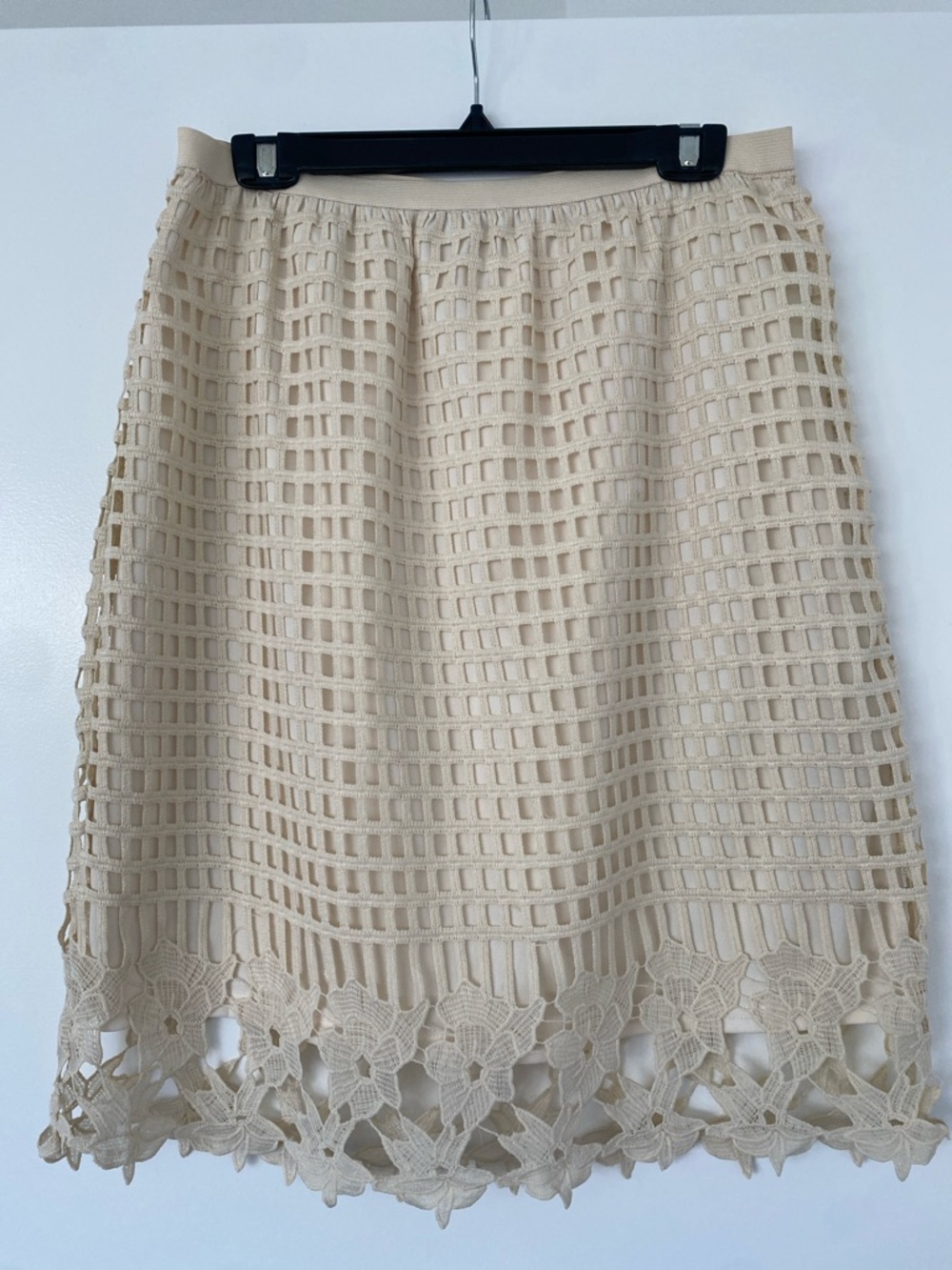Pinky Beige Crochet Midi Skirt with Floral Hem